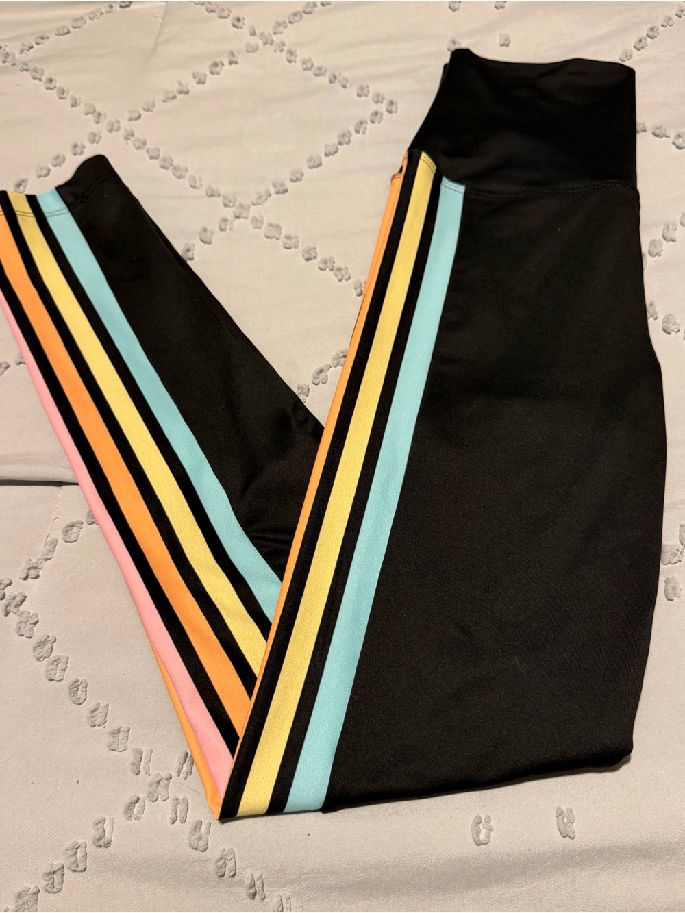 Beach Riot Jade Leggings in Black Pastel Rainbow Stripe Size M Womens